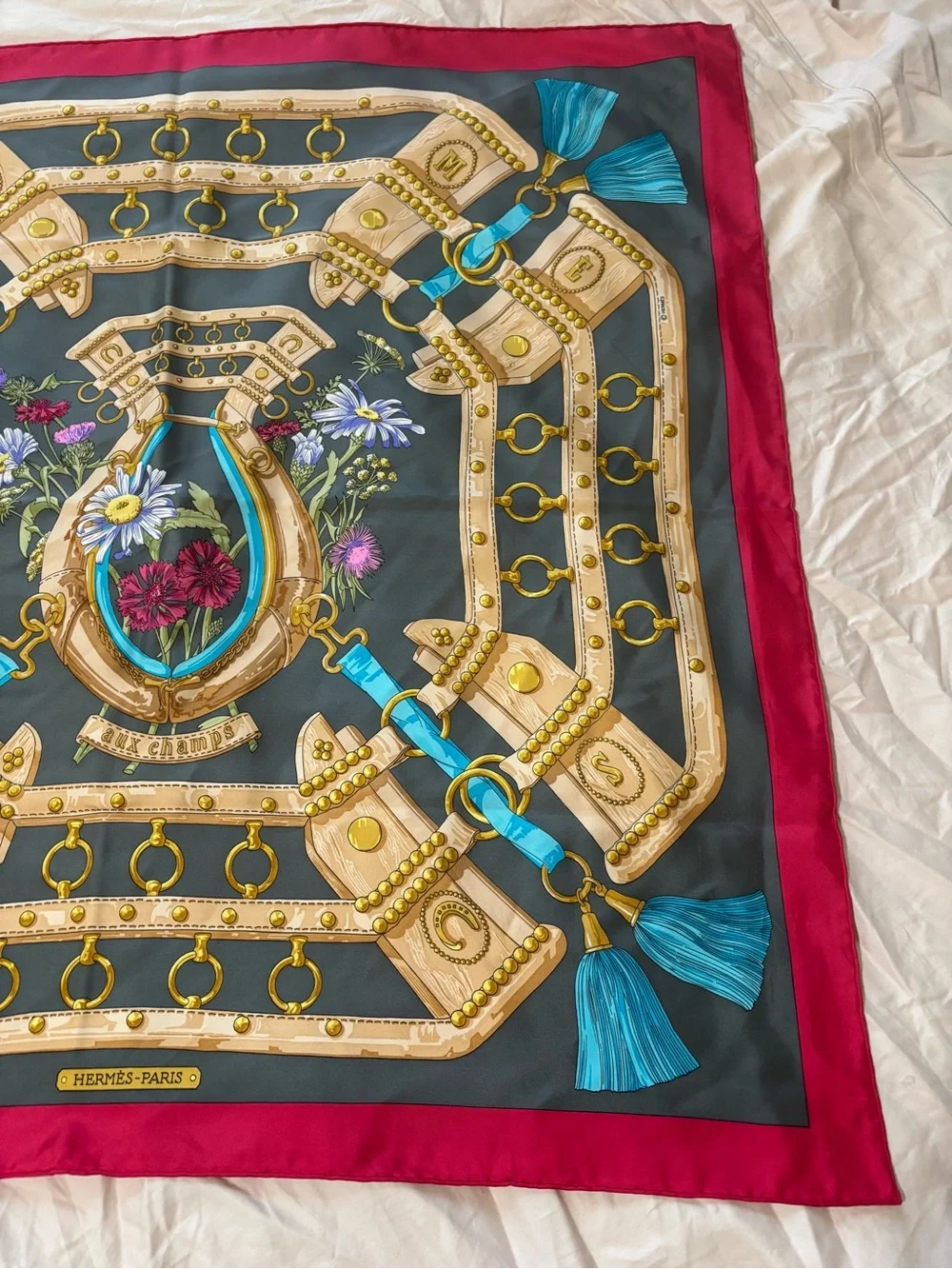 Hermès “Aux Champs” Silk Scarf – Equestrian Floral Design